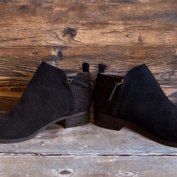 Tom’s US Womens Size 9 Black Suede & Textile Ankle Boots Low Heels Zippered - Picture 2 of 6